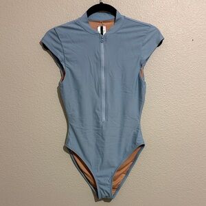 J. Crew Light Blue Zip-Front One-Piece Swimsuit Beach Vacay Pool